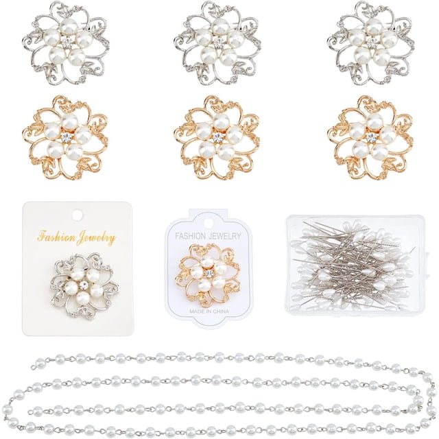 Kit de 9 broches para ramo de novia con perlas, incluye 100 broches de flores y broches de perlas.