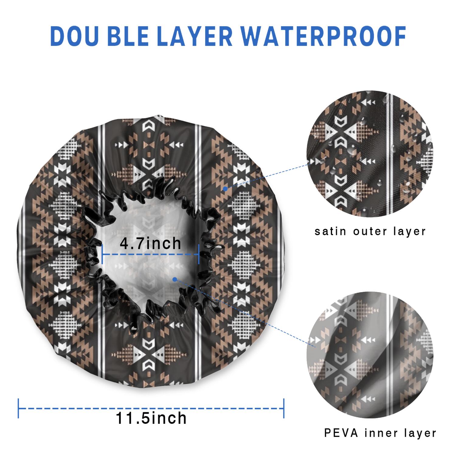 Shower Caps,Brown Striped Geometric Pattern Waterproof Shower Cap for Women 4 Pieces,Double Reusable Hair Cover for Shower PEVA Elastic Stretch Hem