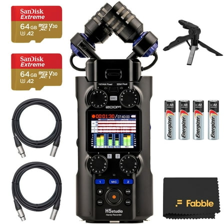 Zoom H5 Studio Handy Recorder Bundle with 2× 64GB microSDXC Memory Cards, 2× 10ft XLR Audio Cables, AA Battery Kit, Table Tripod Hand Grip, and Accessories