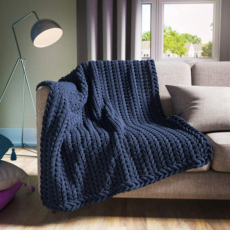 Knitted blue blanket sale