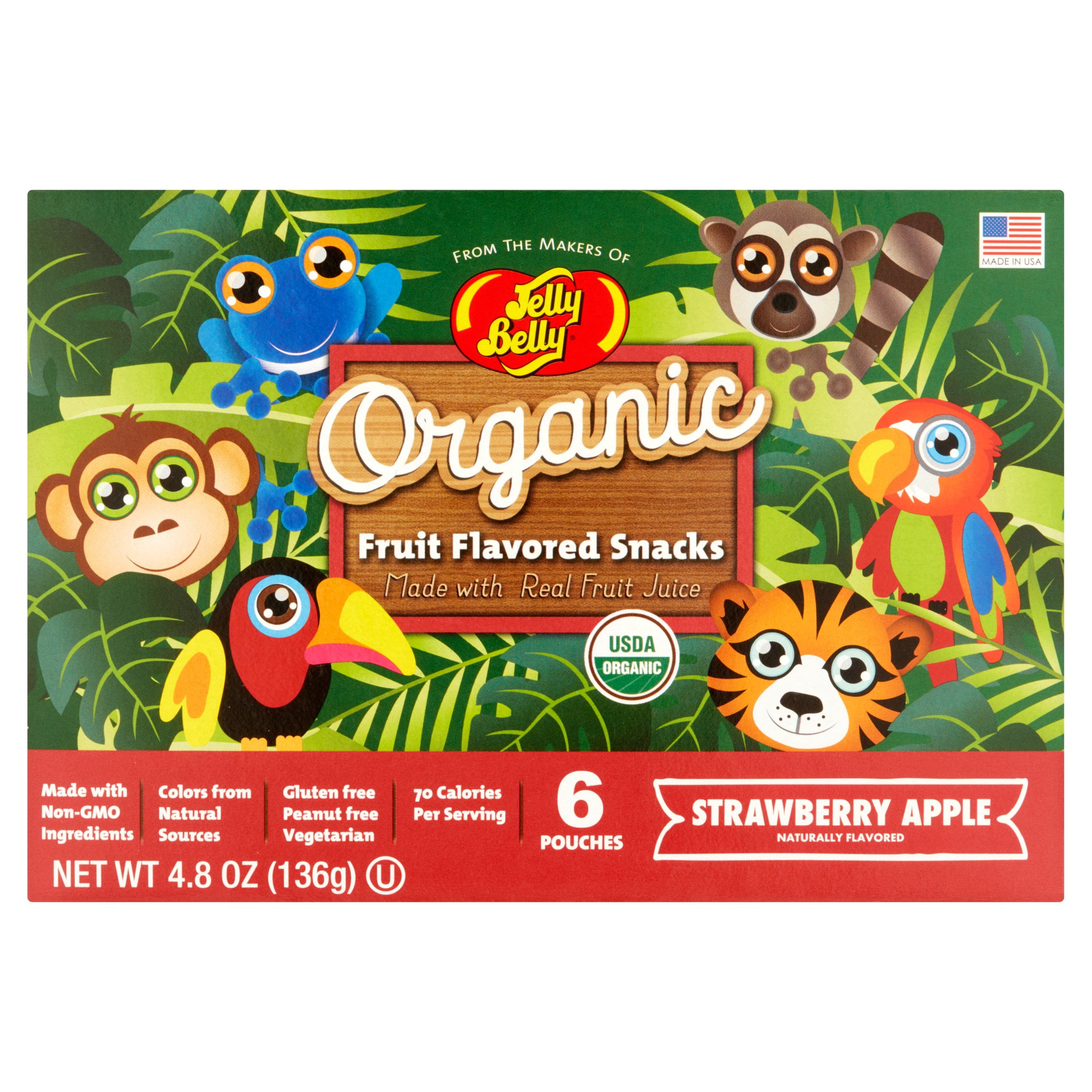 Jelly Belly Organic Fruit Snacks Rainforest Animals Strawberry Apple 4.