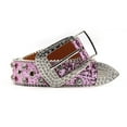 thumbnail image 2 of Previn Women's Rhinestone Faux Leather Belt Bling Mardi Gras Disco Metal Buckle Basic Buckle Metal Medium Pink 26.5inches-31.5inches, 2 of 4