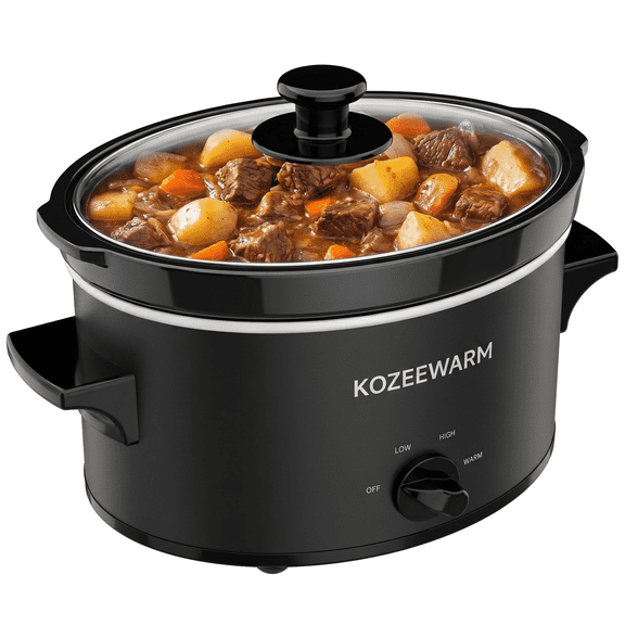 Slow Cooker, 2 Qt Small Stainless Steel Electric Pot Cooker with Low High Warm Settings, Non-Toxic & Dishwasher Safe for 3 People-Black