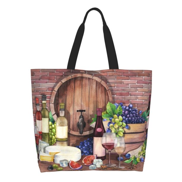 Fotbe Bottle Glass Red Wine Bolsa Tote Estética de Lona con Estampado para Mujer - Bolsa Reutilizable de Hombro Casual para Vacaciones, Compras, Trabajo y Gimnasio