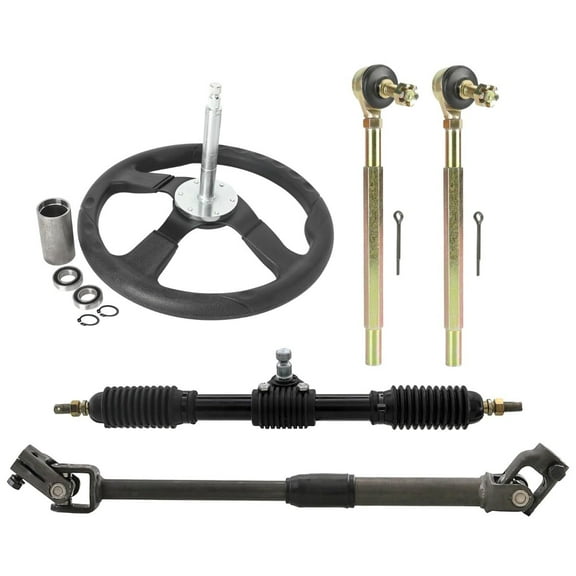 350mm/13.8" Steering Wheel Steel Kit 440mm/17.3‘’ Gear Rack Pinion Adjustable Shaft Set Replacement for Go Kart Go Cart Golf Cart UTV 110cc 125cc 140cc 150cc Taotao Buggy