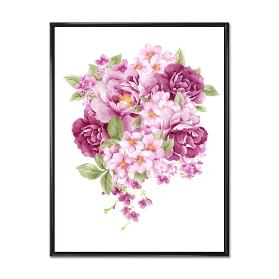 Designart 'Bouquet Of Pink Retro Flowers' Traditional Framed Canvas Wall Art Print