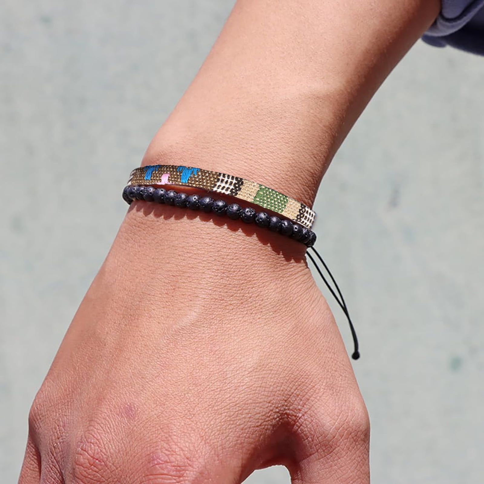Boho Surfer Bracelet Set of 2 Handmade Beaded Bracelet and Boho Fabric Bracelet Ethnic Hippie Style Waterproof Bracelets Sports Outdoor Women s