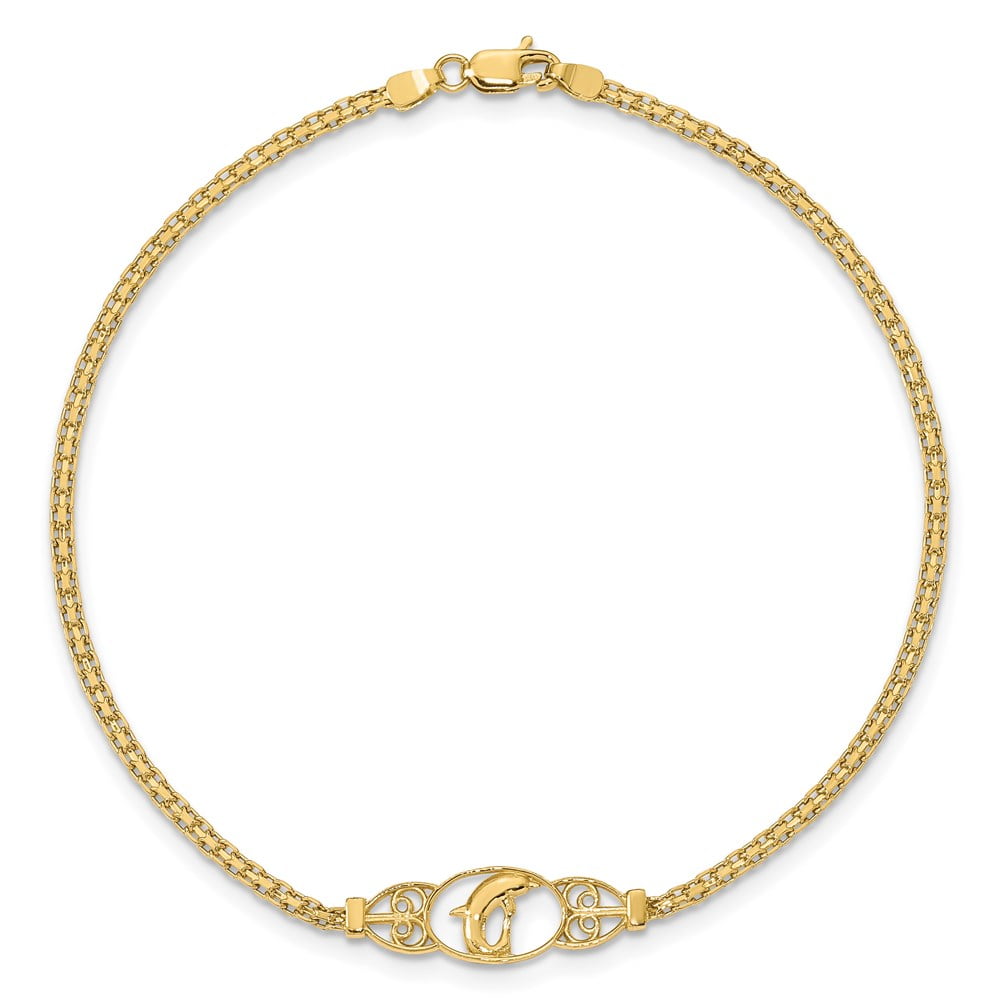 Primal Gold 14 Karat Yellow Gold Dolphin 9-inch Anklet