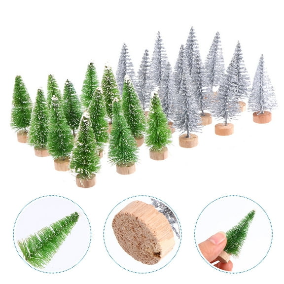 Stri 24Pcs Mini Christmas Trees Decoration Fake Snow Frost Trees with Wood Base
