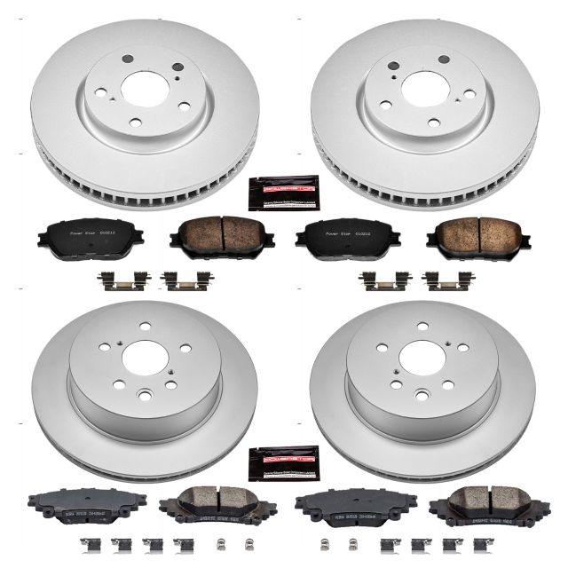 PowerStop Front and Rear Geomet Coated Brake Rotor and Pad Kit Fits: LEXUS Select Models CRK6927