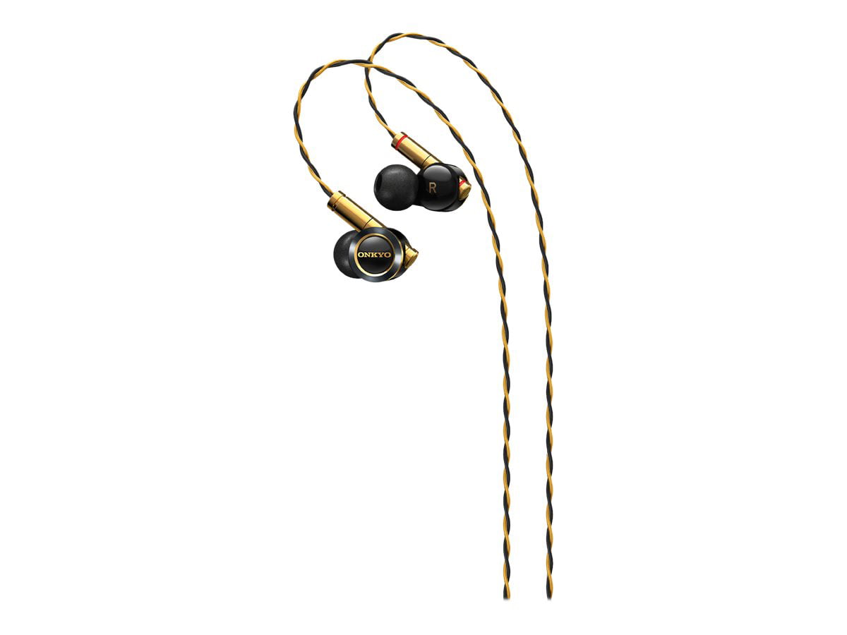 Onkyo E900M - Earphones with mic - in-ear - wired - 3.5 mm jack - black,  gold