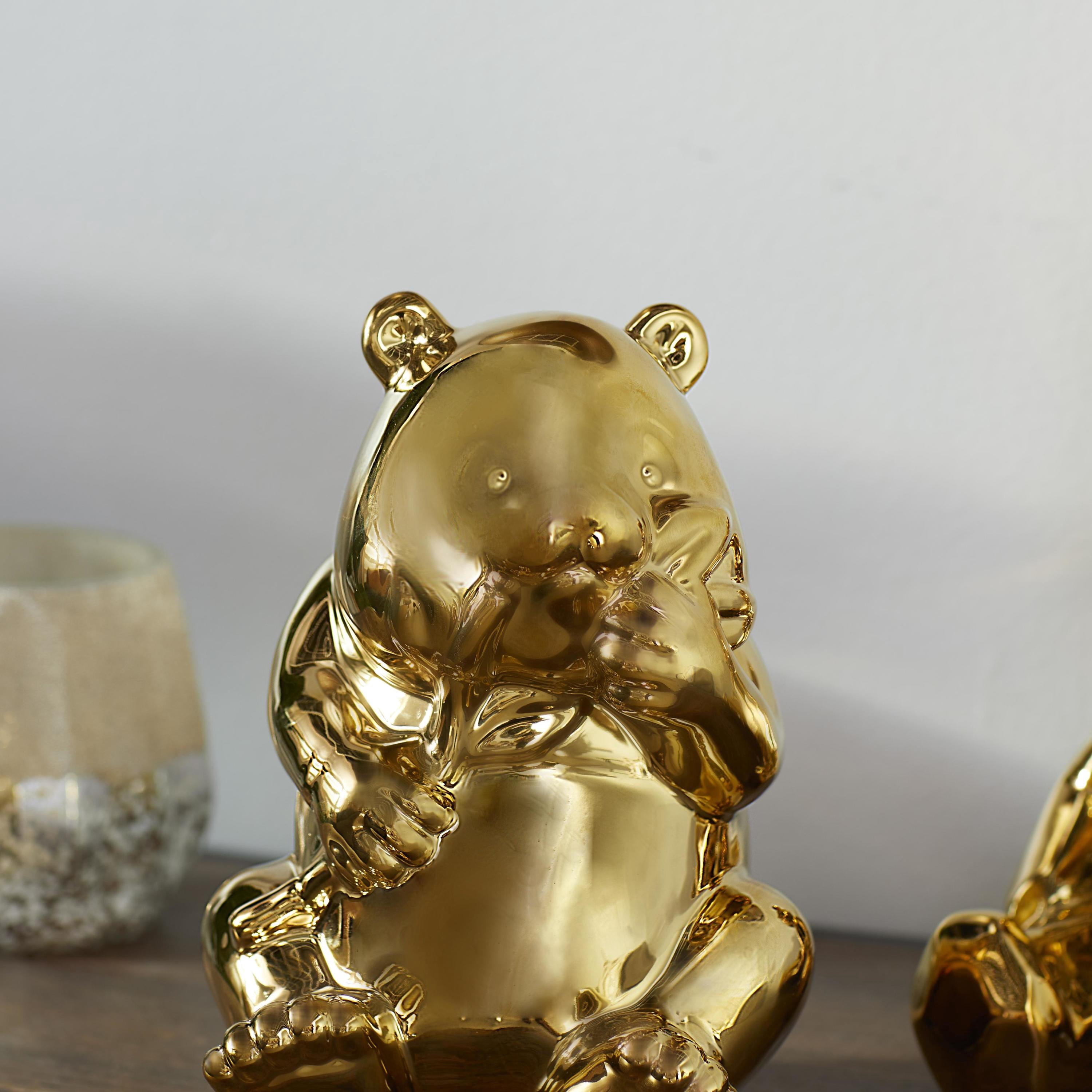 6"W, 8"H Gold Porcelain Ceramic Handmade Bear Sculpture, by CosmoLiving by Cosmopolitan (2 Count)