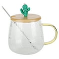 thumbnail image 4 of Bonita taza de vidrio de borosilicato de 400 ml, resistente al calor, con cuchara de acero inoxidable y tapa de bambú (cactus)., 4 of 14