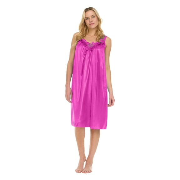 ZSQDM Women's Nightgowns Womens Pajamas NightGowns For Women Sleeveless Satin Silk Nightshirt For Women Wide Strap Plus Size Hot Pink One Size