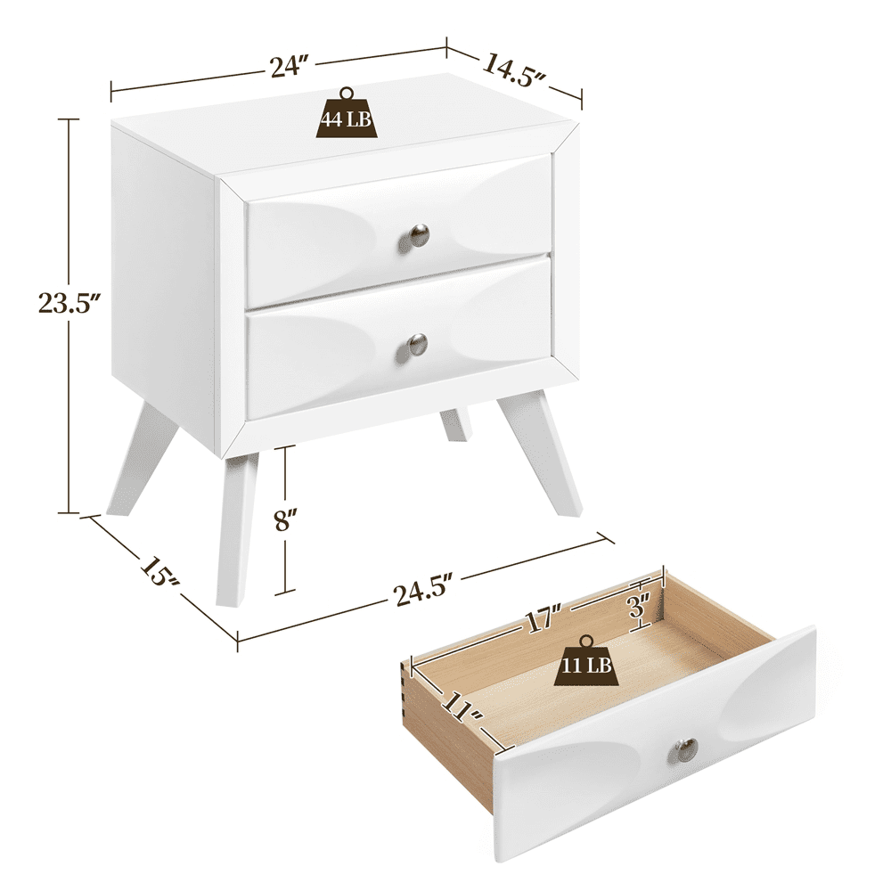 Renwick Modern Vintage 2-Drawer End Table with Spacious Storage, White