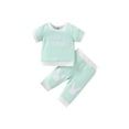thumbnail image 1 of Kmbangi Newborn Patchwork Two-Piece Outfits, Easter Day Theme Short Sleeve Round Neck Letter Print T-Shirt + Rabbit Long Pants, 1 of 9