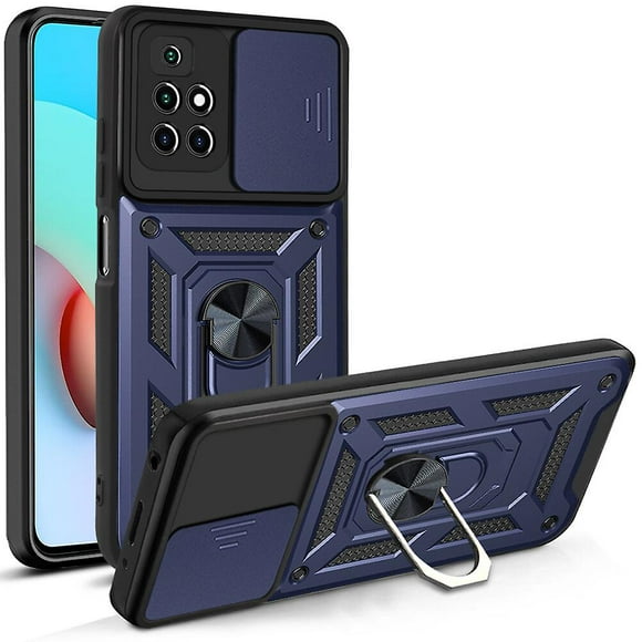 T Gift Of Magnetic Phone case compatible Xiaomi Redmi 10 4G, Slide Camera Lens Protection and Built in 360 Rotatable Ring Holder:Blue