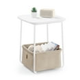 thumbnail image 1 of VASAGLE Table d'Extrémité, Table d'Appoint avec Panier en Tissu, Table de Nuit Moderne, Table de Chevet Carrée, pour Salon, Chambre, Blanc Mat et Brun Chameau, 1 of 7
