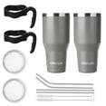 thumbnail image 2 of Ezprogear 40 oz 2 Pack Stainless Steel Tumbler Double Wall Vacuum Insulated Coffee Mug Travel Cup with Handle and Straws (Navy Gray), 2 of 5