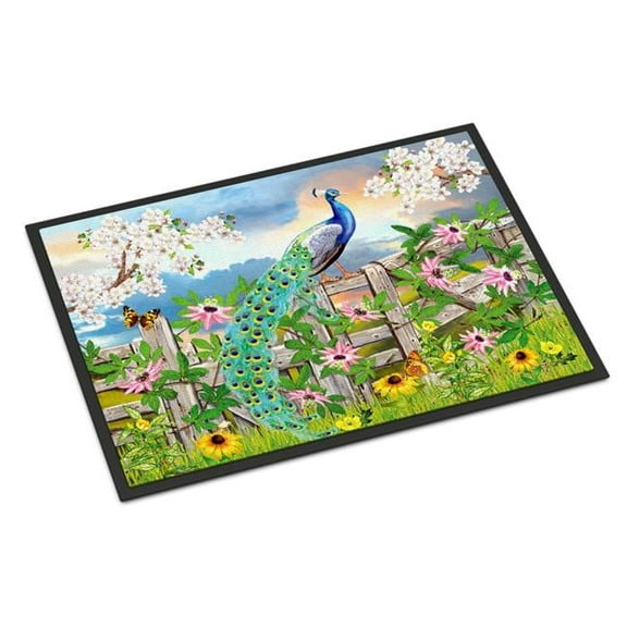 18 x 27 in. Peacock on Garden Fence Indoor or Outdoor Mat