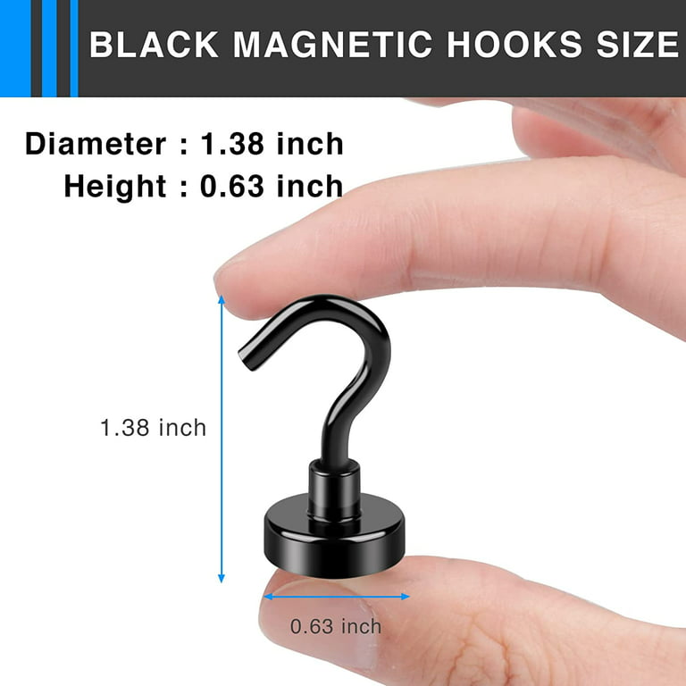 DIYMAG Black Magnetic Hooks, 25lbs Strong Magnetic Hooks Heavy Duty with Epoxy Coating for Refrigerator, Magnetic Cruise Hooks for Hanging, Classroom
