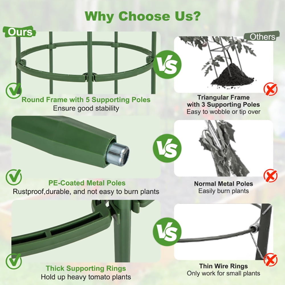 Spaco 3-Pack Garden Trellis 40"/60" Tall Plant Support Stands with Clips and Ties-M, Garden Stakes Tomato Trellis for Pots