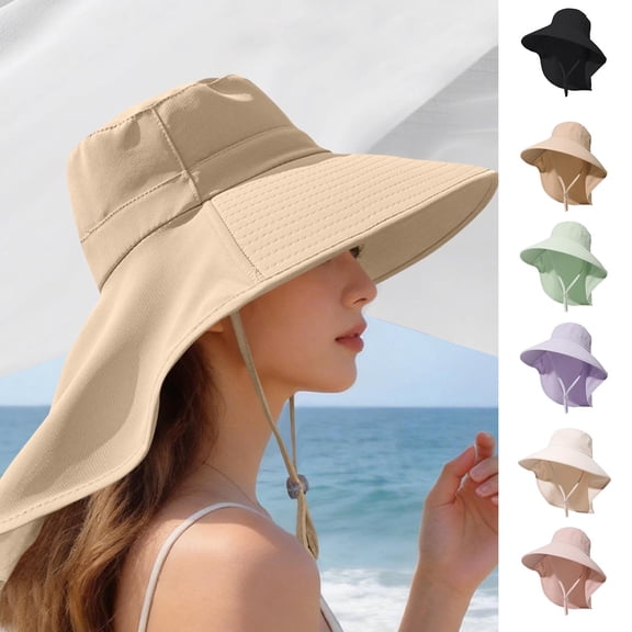 Zynoxe Sun Hat for Women Outdoor Sun Protection Wide Brim Adjustable Chin Strap Beach Hat with Neck Flap Summer Floppy Bucket Hats for Travel