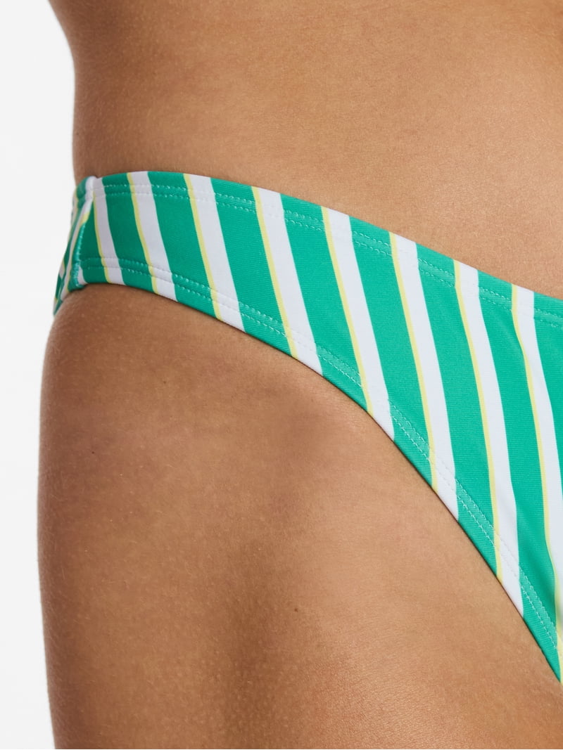No Boundaries Sporty Striped Mid-Rise Bikini Bottoms, Women's XXS