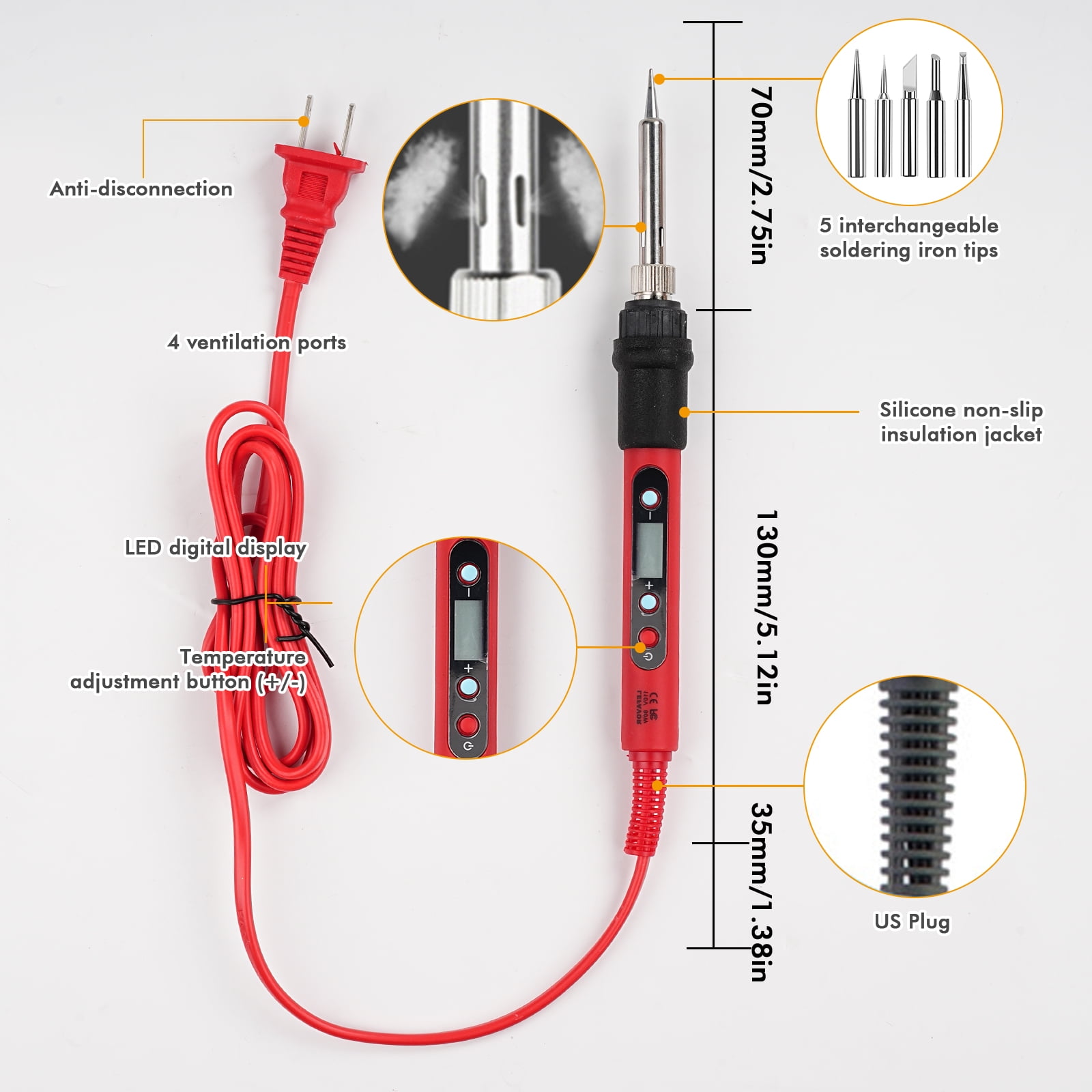 Victool 80W Soldering Iron Set w/Multimeter Adjustable Temperature Solder Iron Circuit Repair Tool US
