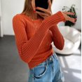 thumbnail image 4 of Top transpirable de cuello redondo y manga larga de color sólido de primavera y verano de estilo europeo y americano para mujer, 4 of 6