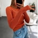thumbnail image 4 of Top transpirable de cuello redondo y manga larga de color sólido de primavera y verano de estilo europeo y americano para mujer, 4 of 6