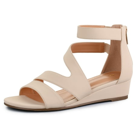 Pennysue Women s Nude Pu Open Toe Shoes Ankle Strap Low Wedge Sandals 9M