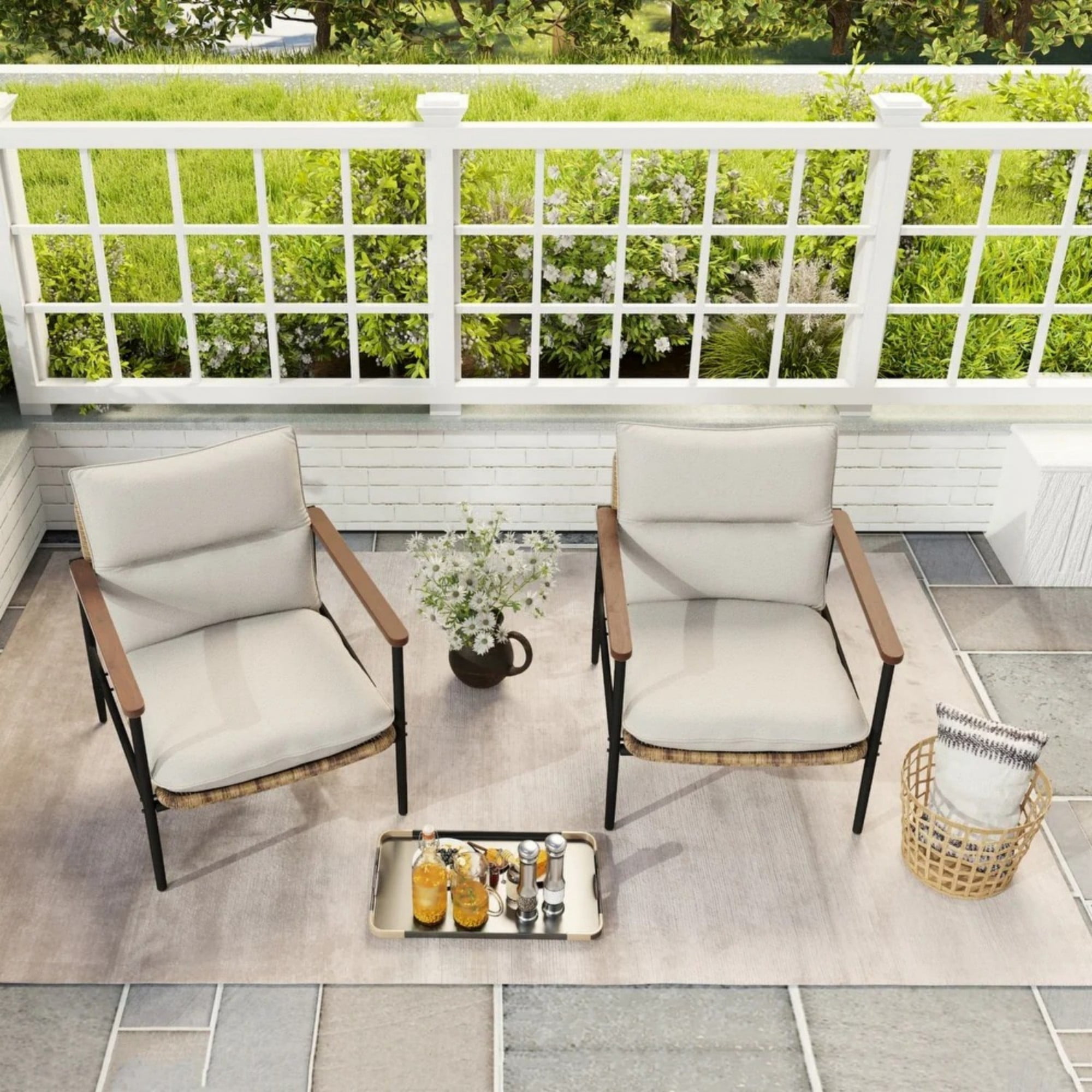 2-Piece Aluminum Outdoor Patio Lounge Chairs with Hand-Woven Wicker & 4.7" Cushions, Modern Rattan Seating Set for Garden, Backyard, Balcony