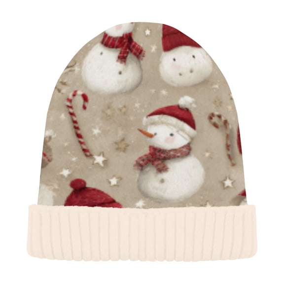 BZSMCE Winter Beanie Hats Casual Warm Cozy CapSnowman Family Reunion on Light Brown Pattern