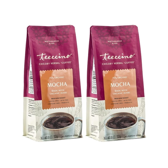 Teeccino Mocha Chicory Herbal Coffee Medium Roast Ground, 11 ounce (Pack of 6)