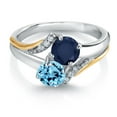 thumbnail image 2 of 10K Yellow Gold and 925 Silver Swiss Blue Topaz and Blue Sapphire and White Lab Grown Diamond Accent Engagement Ring for Women (1.28 Cttw, Gemstone November Birthstone, Round 5MM, Size 5), 2 of 4