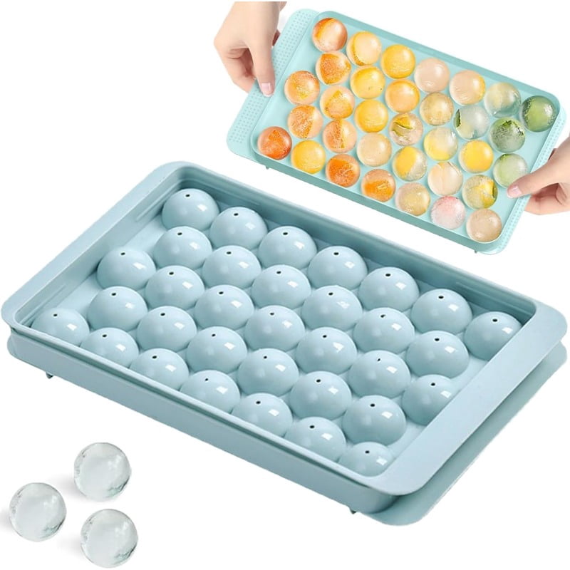 Reusable Sphere Ice Cube Maker, 33-Grid Round Ice Tray with Lid, Easy Release Ice Mold for Whiskey, Cocktail, and Coffee