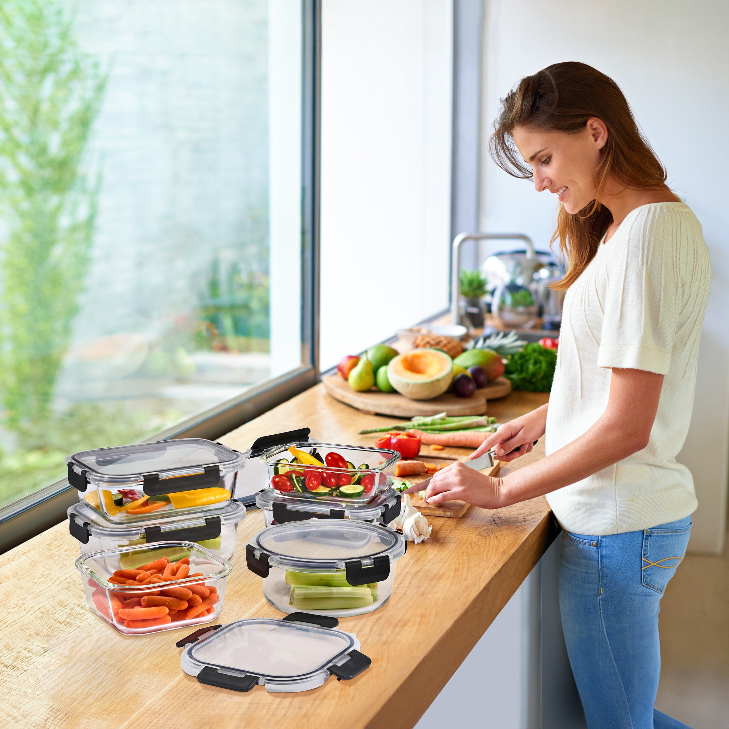 Sorbus Glass Meal Prep Container with Lid – Single Portion, Airtight, Reusable – Ideal for Leftovers, Snacks, Produce, or Portion Control
