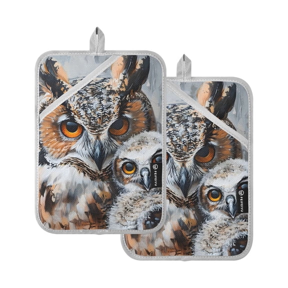 Pot Holders Set of 2 Heat Resistant 338℉ Kitchen Oven Gloves Potholder Cooking Baking Microwave Mitts Cute Owls