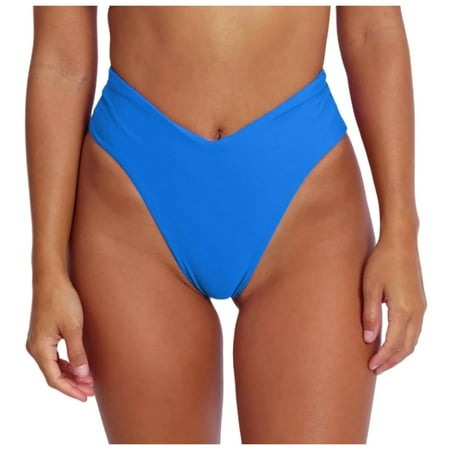 WERYOUNG Women Bikini Bottom Sexy V Cut High Cut Swimsuit High Waisted Bathing Suit Bottoms Summer Tropical Brazilian Vacation Swimwear Beachwear Trendy Blue XL