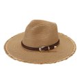 thumbnail image 1 of Sombrero de paja de verano con cinturón trenzado - Sombrilla plegable para viajes y jardinería, 1 of 7