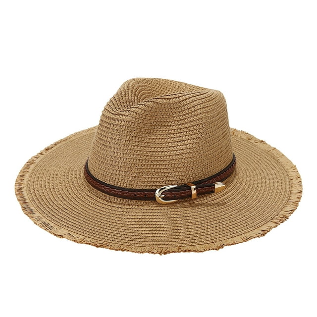 Sombrero de paja de verano con cinturón trenzado - Sombrilla plegable para viajes y jardinería