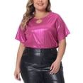 thumbnail image 2 of DARING DIVA Women's Plus Keyhole Metallic Round Neck Blouse 4X Hot Pink, 2 of 6