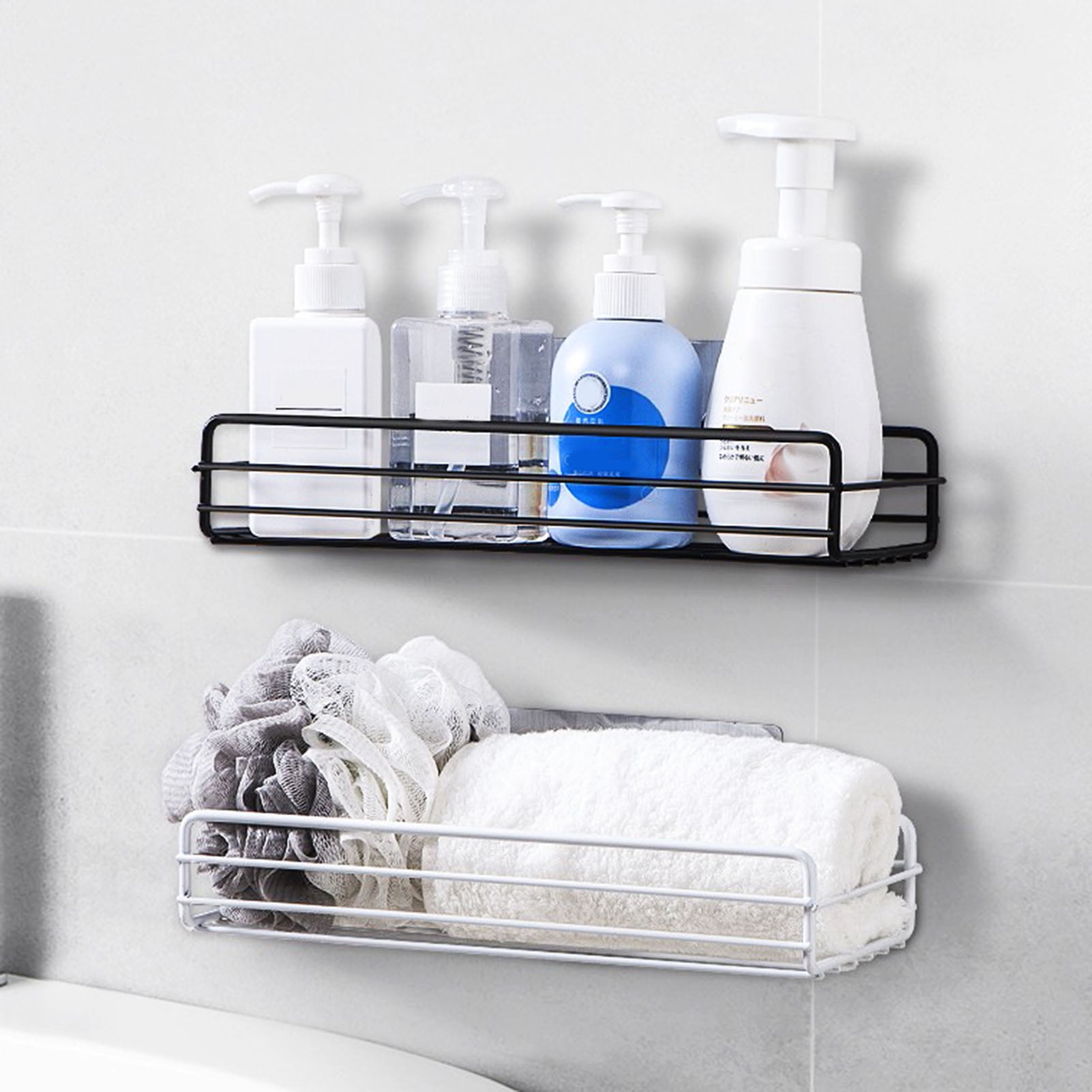 2Pcs/set Self-adhesive Bathroom Storage Rack Wall Mounted Iron