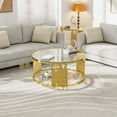 thumbnail image 3 of Holaki Gold Round Glass Coffee Table Set of 3, Black End Table Modern Living Room Table, Stainless Steel Irregular Leg, 2 Side Tables Luxury Furniture for Home Office,Clear, 3 of 7