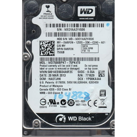 WD7500BPKT-75PK4T0, DCM HAOTJHK, Western Digital 750GB SATA 2.5 Hard Drive