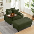 thumbnail image 2 of Aukfa Corduroy Chaise Lounge Chair with Ottoman, Hidden Rotating Table, Storage Armrest with Cup Holder, USB Port & Bluetooth Speaker, Olive, 2 of 8