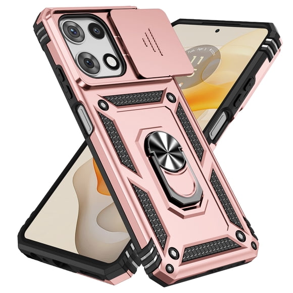 Allytechgroup Rotatable Kickstand Case for Motorola Moto G (2025), Military Grade Drop Protection Slide Camera Cover Anti-Scratch Case with Kickstand Support Magnetic Car Mount, Rosegold