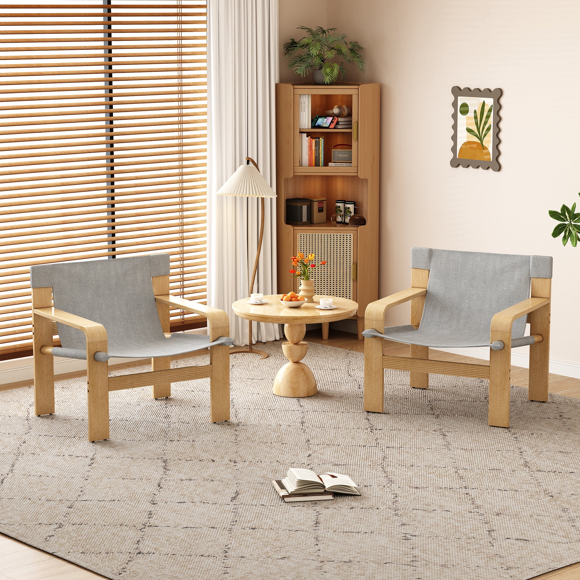 MOONMISS Modern Accent Chair Solid Wood Frame Linen Fabric Detachable Wide Armrest for Living Room Bedroom,Light Grey