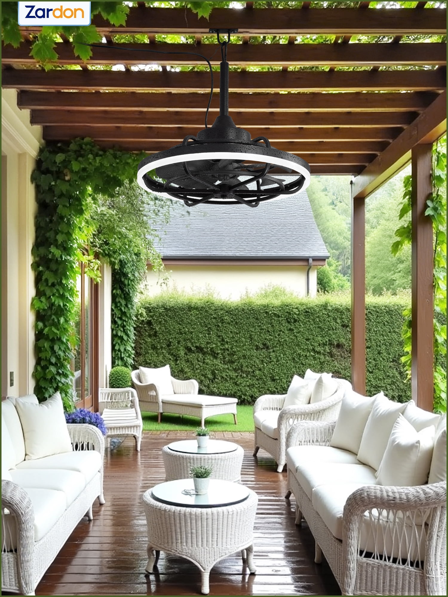 Zardon 20" Modern Outdoor Ceiling Fan with Light - Remote & App Control, 6 Speeds, 3 Color Temperatures for Patio, Entryway, Outdoor, Black